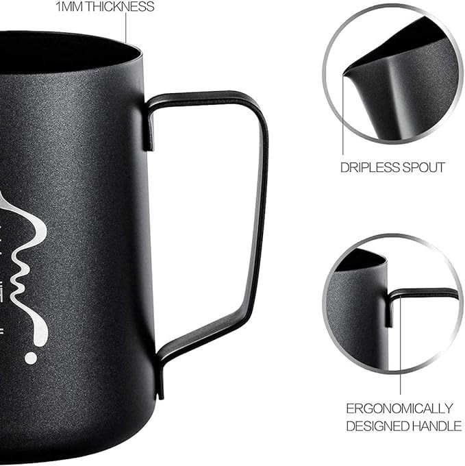 Milk Frothing Jar, Stainless Steel Creamer Nonstick Coated Frothing Jar 12oz-600ml, Matte view 4