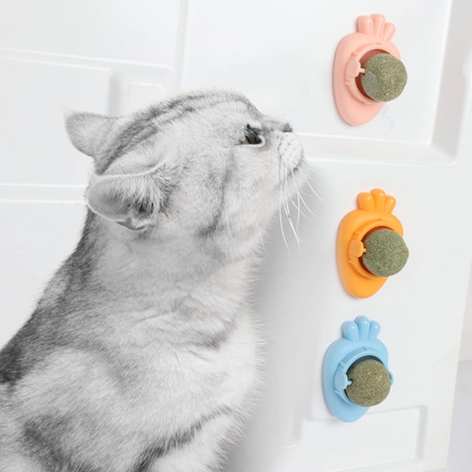 Catnip Toys Self Adhesive Carrot Shape Cat Catnip Balls Toy For Indoor Cat Cat Wall-mounted Mint Balls For Cat Teeth Cleaning Blue view 8