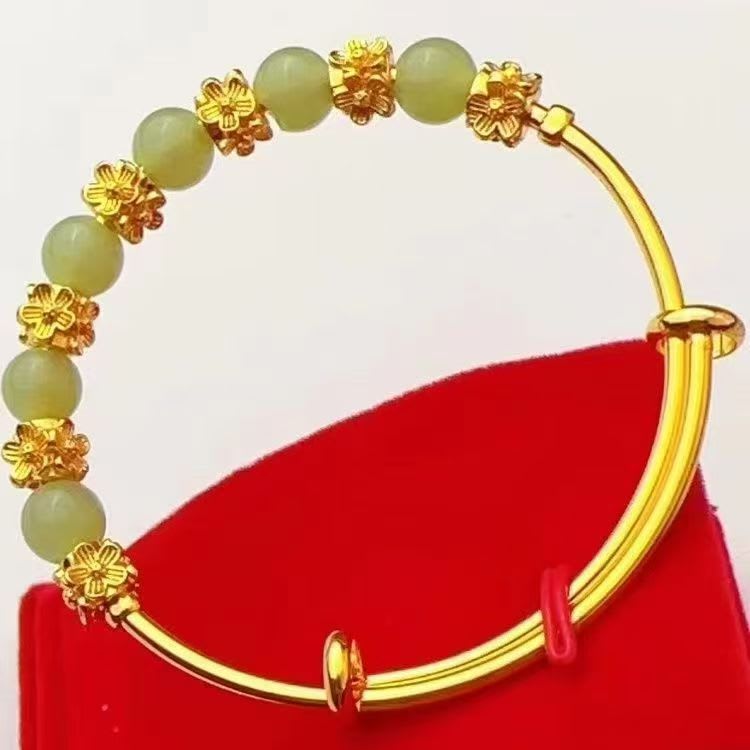 Brass Gold-plated Chalcedony Flower Pull Bracelet Hand Accessory Ancient Style Women's Light Luxury Versatile High-end Feeling Bracelet view 2
