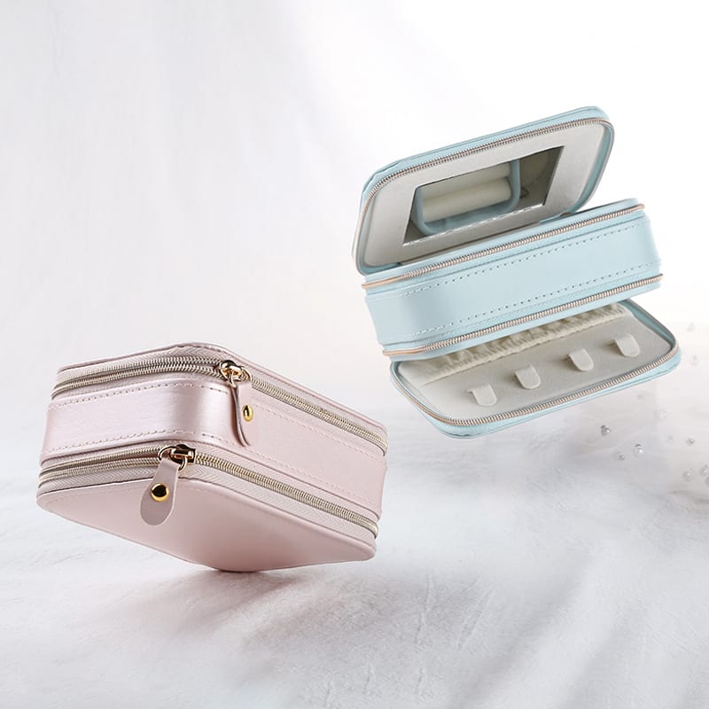 Simple Zipper Leather Jewelry Box Storage view 2