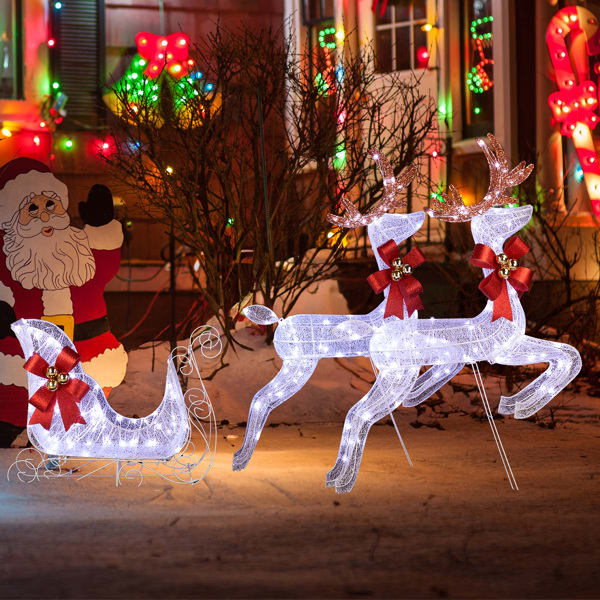 211X27.5X100cm Deer Sled, White Light, Powder Mesh, Christmas Lights, Reindeer view 10