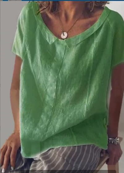 Round Neck Short Sleeve Cotton And Linen Pullover T-shirt view 3