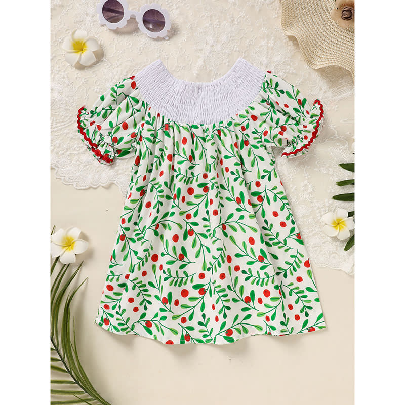 Toddler Infant Baby Girls Christmas Dress Short Sleeve Christmas Tree Embroidered Plaid Casual Party Dresses view 19