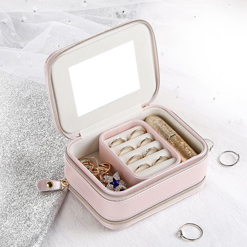 Simple Zipper Leather Jewelry Box Storage view 1