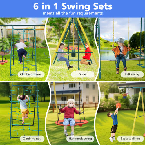 Indoor Outdoor Metal Swing Set With Safety Belt view 1