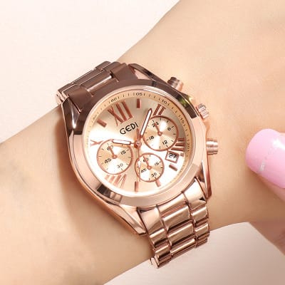 Luxury rose gold women casual watch view 2