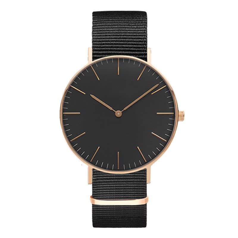 Steel strap watch double needle rose gold ultra-thin quartz men's watch view 25