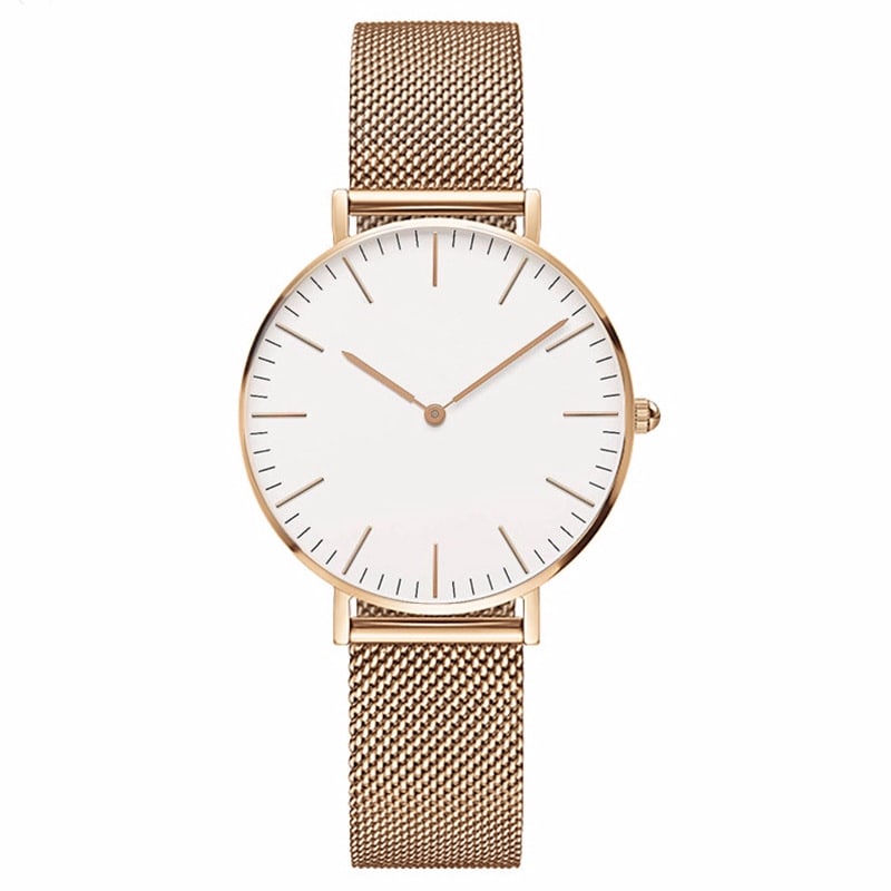 Steel strap watch double needle rose gold ultra-thin quartz men's watch view 21