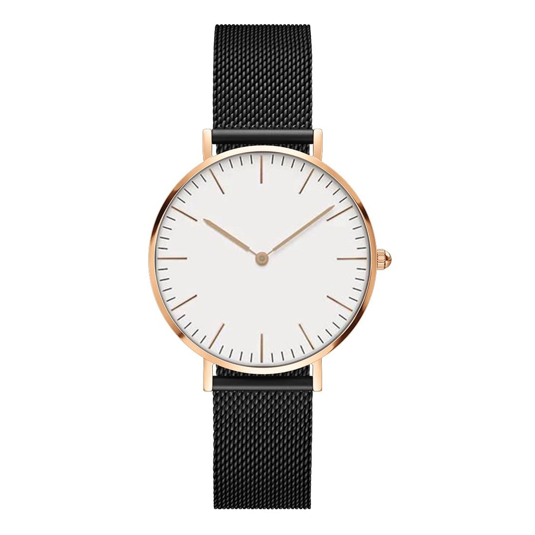 Steel strap watch double needle rose gold ultra-thin quartz men's watch view 7