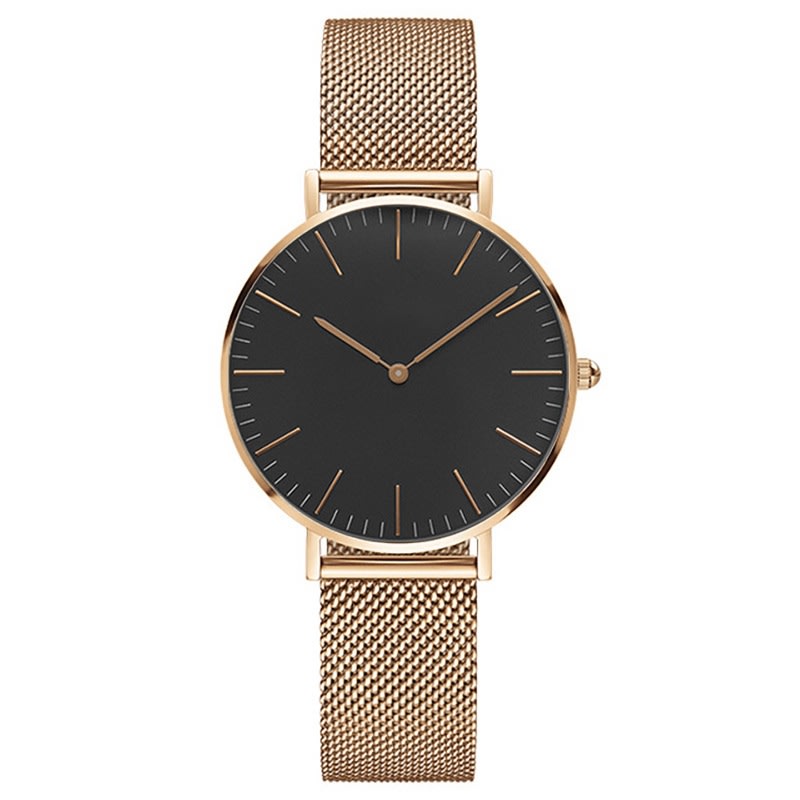 Steel strap watch double needle rose gold ultra-thin quartz men's watch view 15