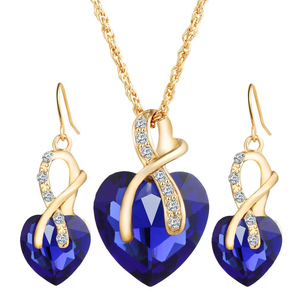 Heart-shaped faux austrian crystal zircon earrings view 2