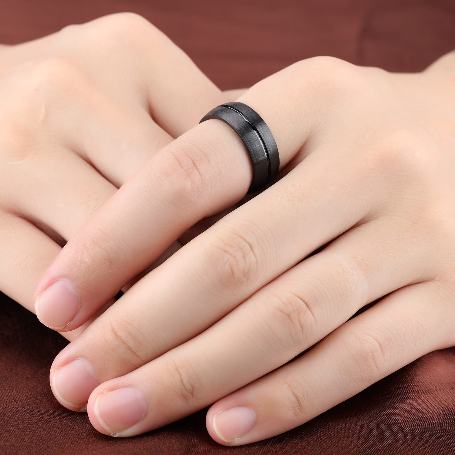 Black titanium steel ring view 4