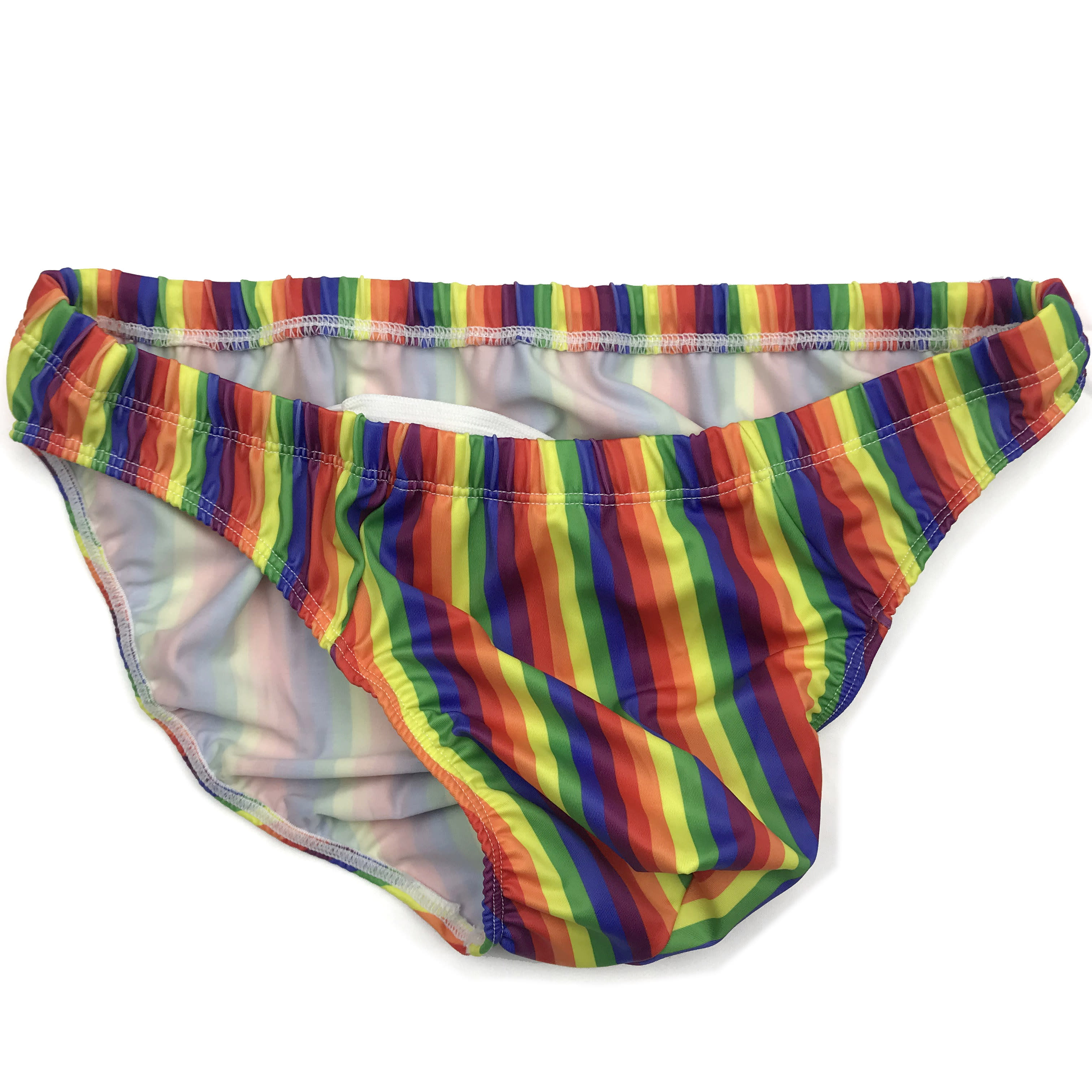 Men's triangle swim trunks with low waist bag hips view 2