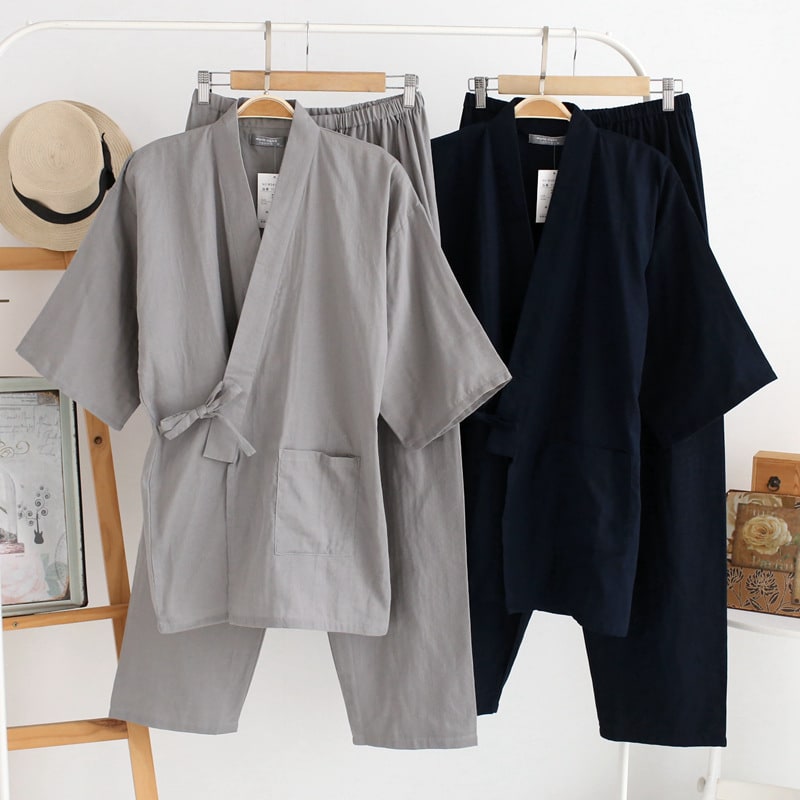 Men's kimono pajamas cotton double gauze loose pajamas view 4