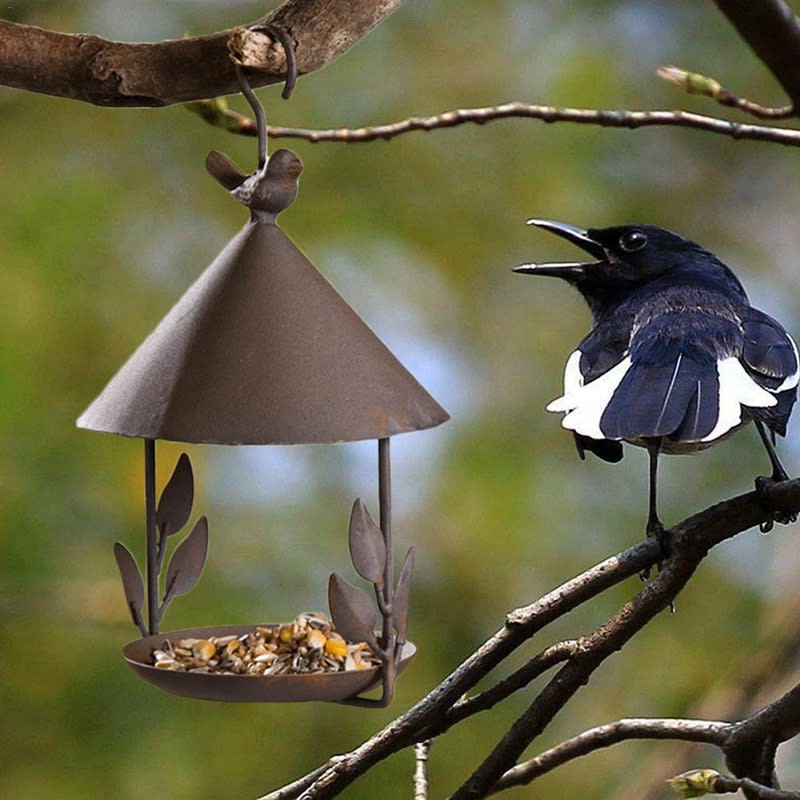 American made old wrought iron bird feeder view 3