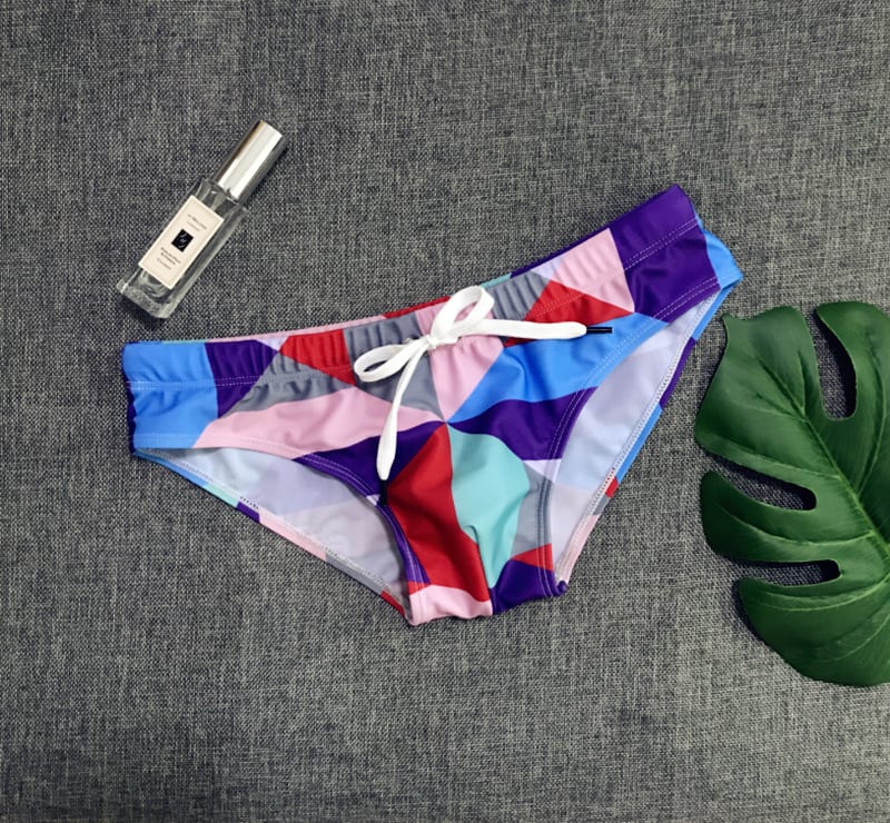 New lattice printed men's swimming trunks view 6