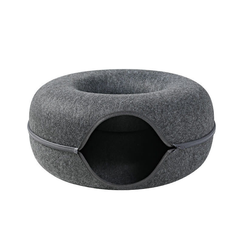 Four Seasons Available Cat Nest Round Woolen Felt Pet Dual-use Cat Nest Tunnel Interactive Training Toy Grey Felt Cat Nest view 3