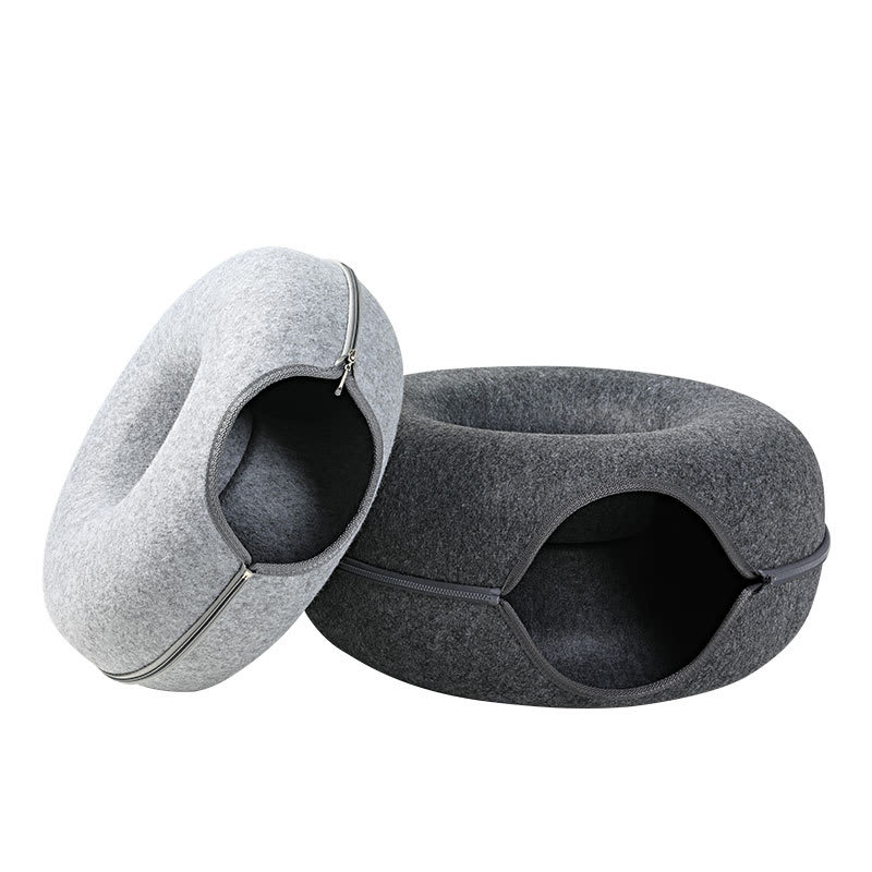 Four Seasons Available Cat Nest Round Woolen Felt Pet Dual-use Cat Nest Tunnel Interactive Training Toy Grey Felt Cat Nest view 10