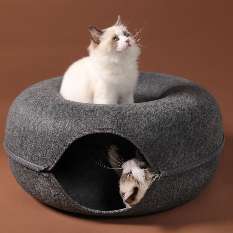 Four Seasons Available Cat Nest Round Woolen Felt Pet Dual-use Cat Nest Tunnel Interactive Training Toy Grey Felt Cat Nest view 16