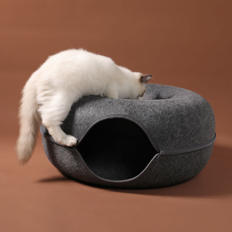 Four Seasons Available Cat Nest Round Woolen Felt Pet Dual-use Cat Nest Tunnel Interactive Training Toy Grey Felt Cat Nest view 2