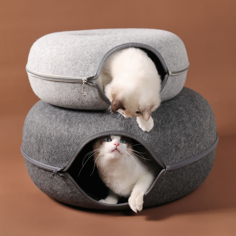 Four Seasons Available Cat Nest Round Woolen Felt Pet Dual-use Cat Nest Tunnel Interactive Training Toy Grey Felt Cat Nest view 15