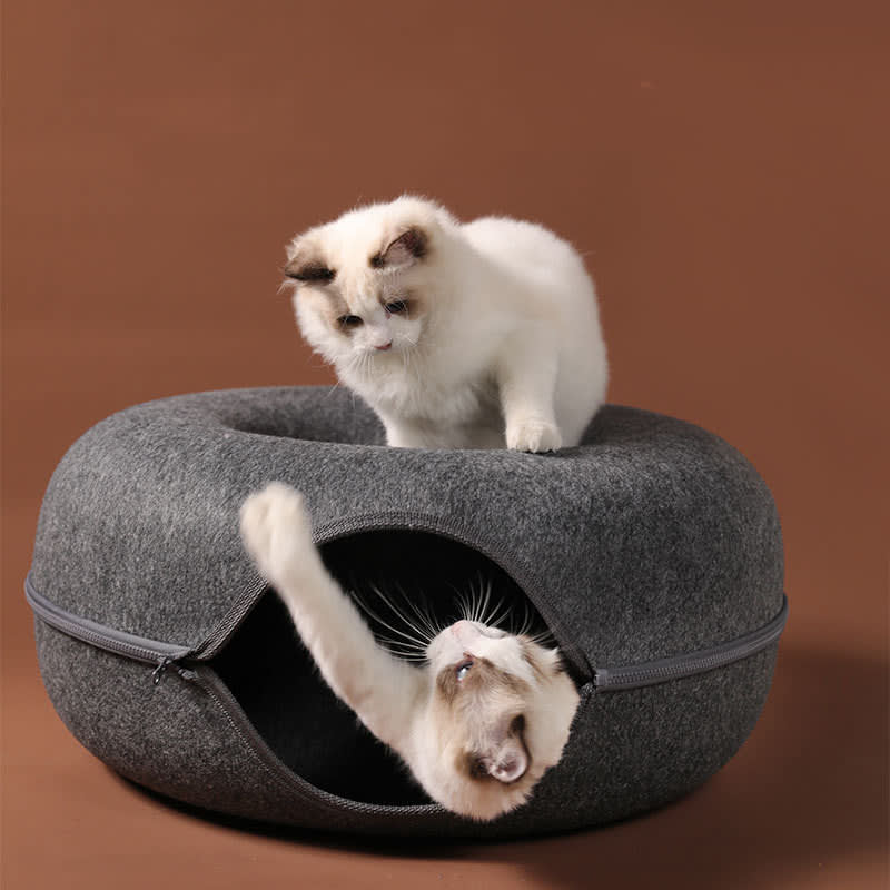 Four Seasons Available Cat Nest Round Woolen Felt Pet Dual-use Cat Nest Tunnel Interactive Training Toy Grey Felt Cat Nest view 11