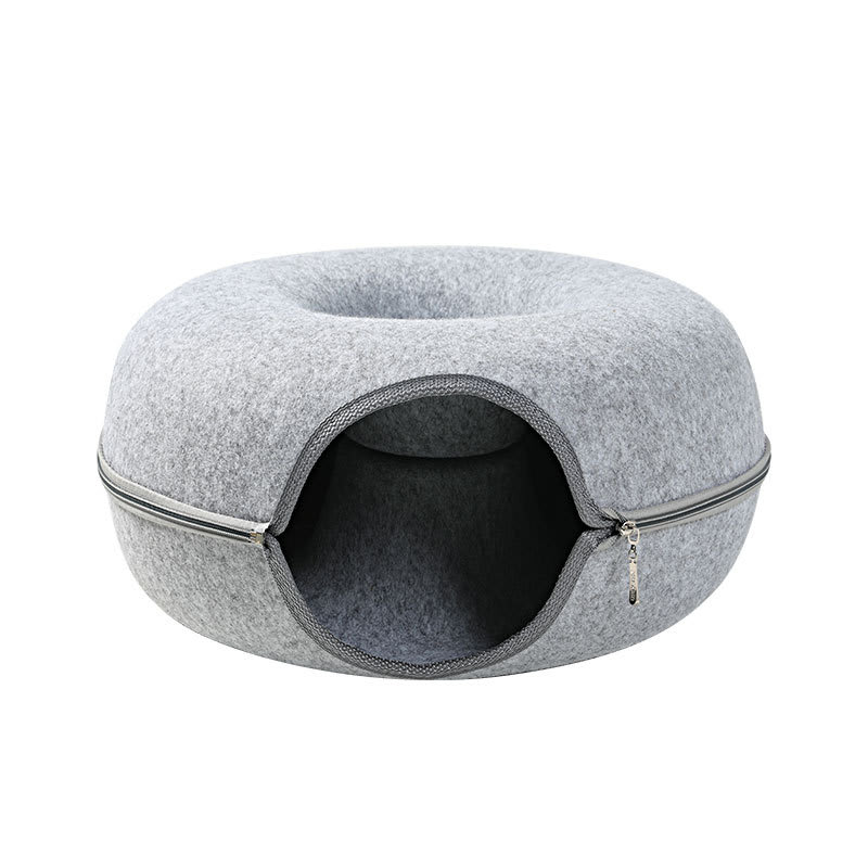 Four Seasons Available Cat Nest Round Woolen Felt Pet Dual-use Cat Nest Tunnel Interactive Training Toy Grey Felt Cat Nest view 8