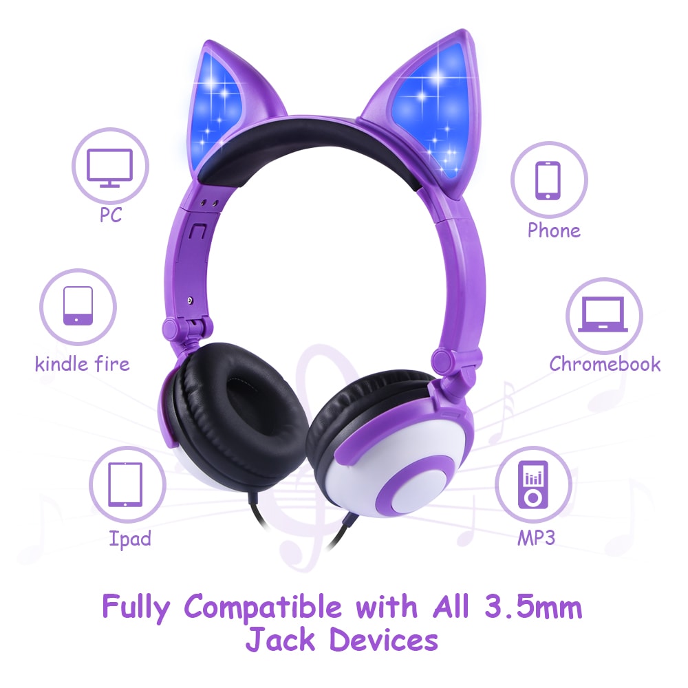 LED flashing cat ear headphones view 3