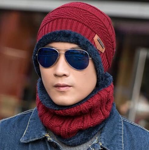 Men's Knitted Wool Hat Casual Warm Bib view 6