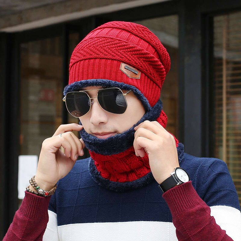 Men's Knitted Wool Hat Casual Warm Bib view 8