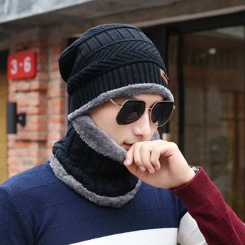 Men's Knitted Wool Hat Casual Warm Bib view 1