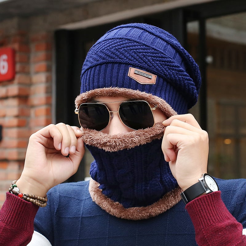 Men's Knitted Wool Hat Casual Warm Bib view 4