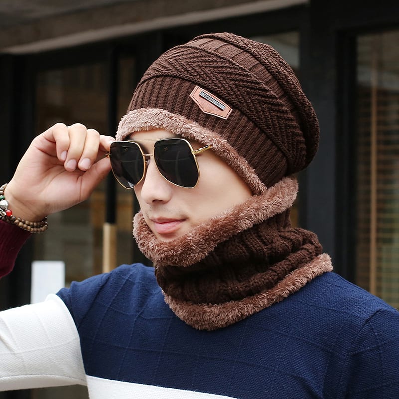 Men's Knitted Wool Hat Casual Warm Bib view 5