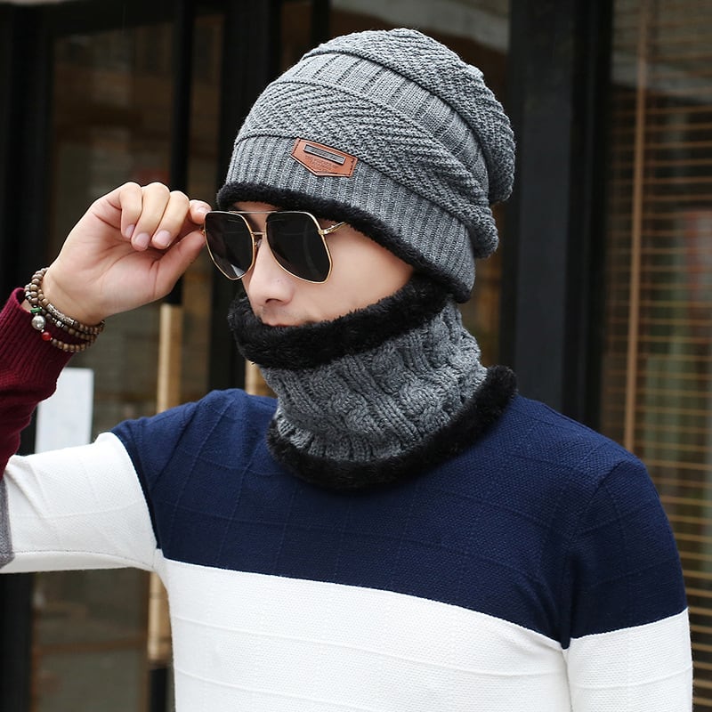 Men's Knitted Wool Hat Casual Warm Bib view 9