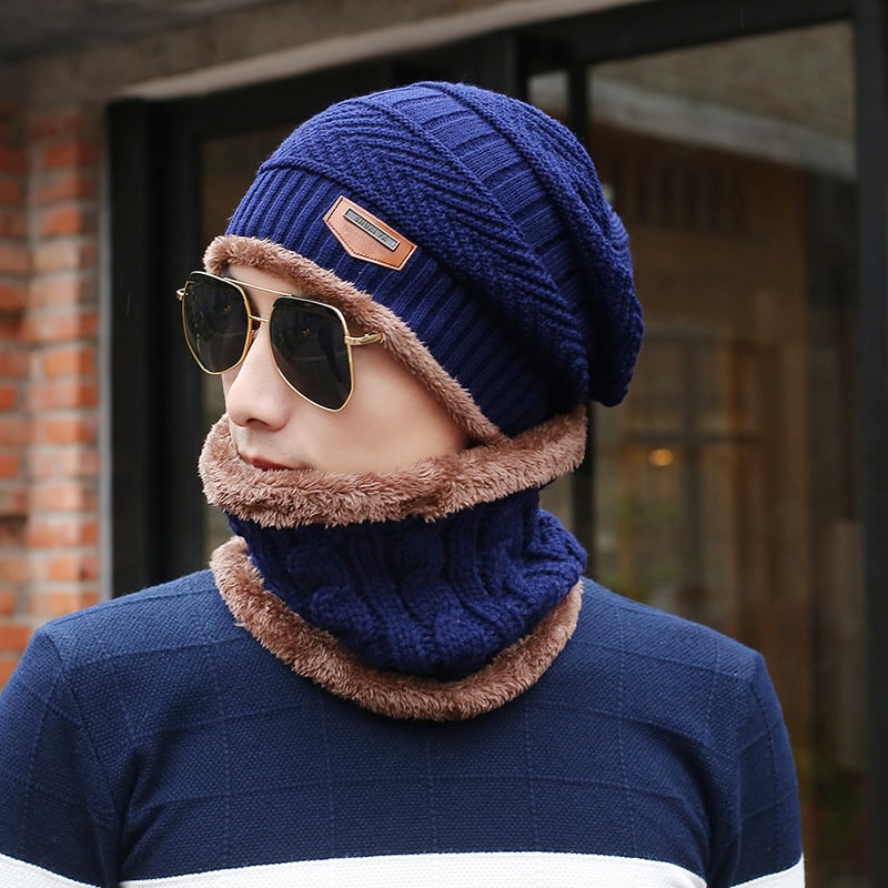 Men's Knitted Wool Hat Casual Warm Bib view 2