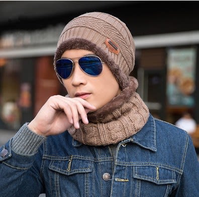 Men's Knitted Wool Hat Casual Warm Bib view 3