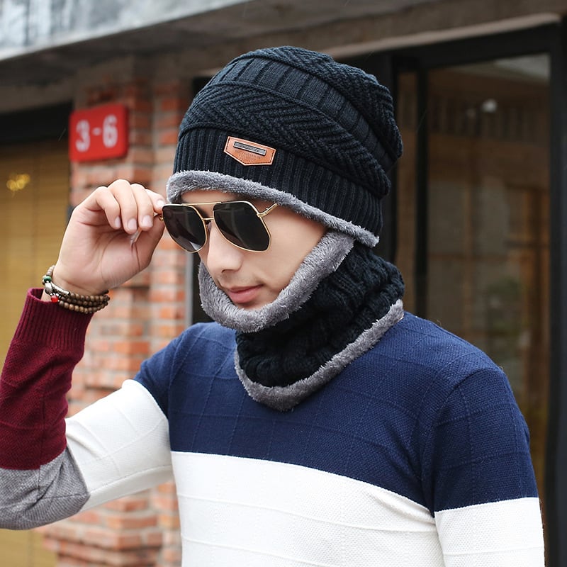 Men's Knitted Wool Hat Casual Warm Bib view 7