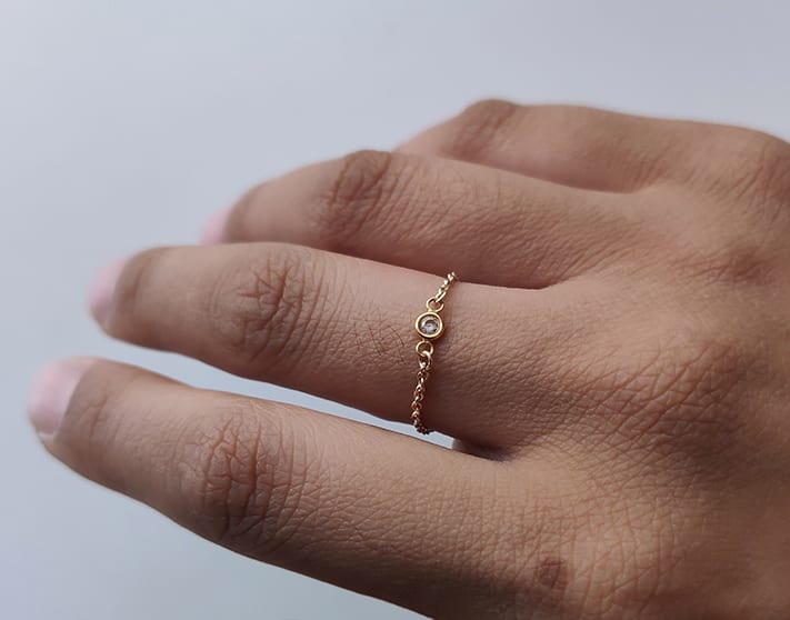 Tide-Plated 18k Rose Gold Titanium Steel Index Finger Ring Thin Chain view 9