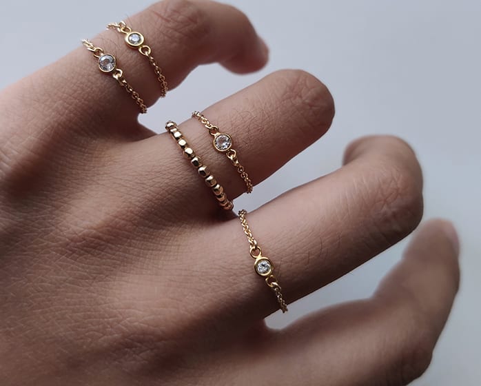 Tide-Plated 18k Rose Gold Titanium Steel Index Finger Ring Thin Chain view 13