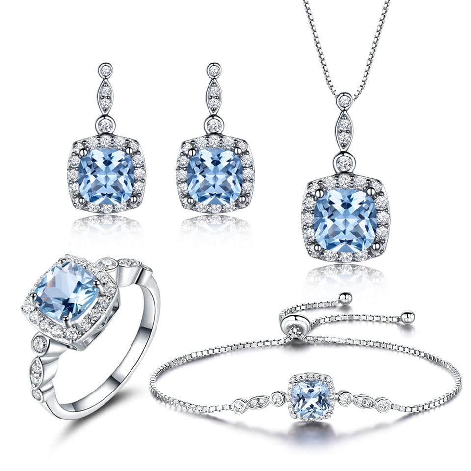 925 Sterling Silver Necklace Sky Blue Topaz Four-Piece Set view 3