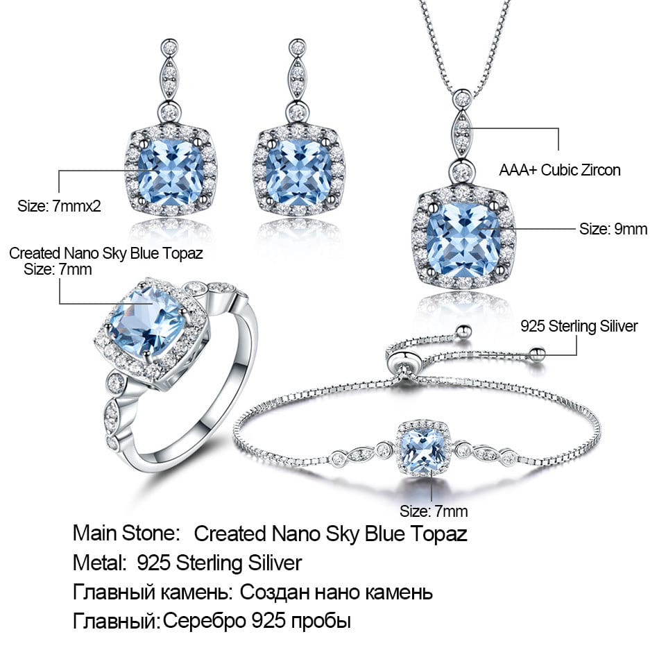 925 Sterling Silver Necklace Sky Blue Topaz Four-Piece Set view 1