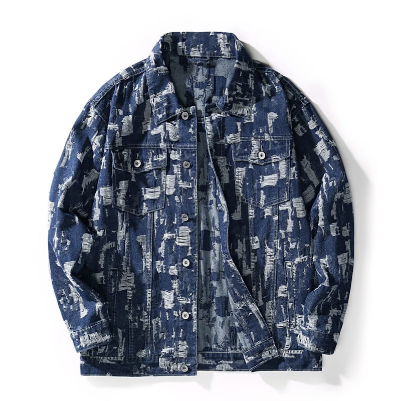 Jacket Men's Denim Jacket Jacquard Hole Japanese Retro view 2