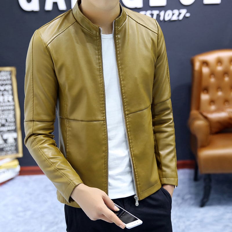 Men's Stand Collar PU Motorcycle Leather Jacket view 4