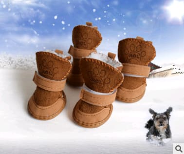 Dog Shoes Pet Shoes Lambskin Snow Shoes Cotton Shoes Khaki view 7