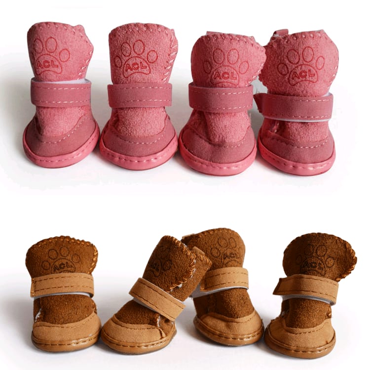 Dog Shoes Pet Shoes Lambskin Snow Shoes Cotton Shoes Khaki view 3