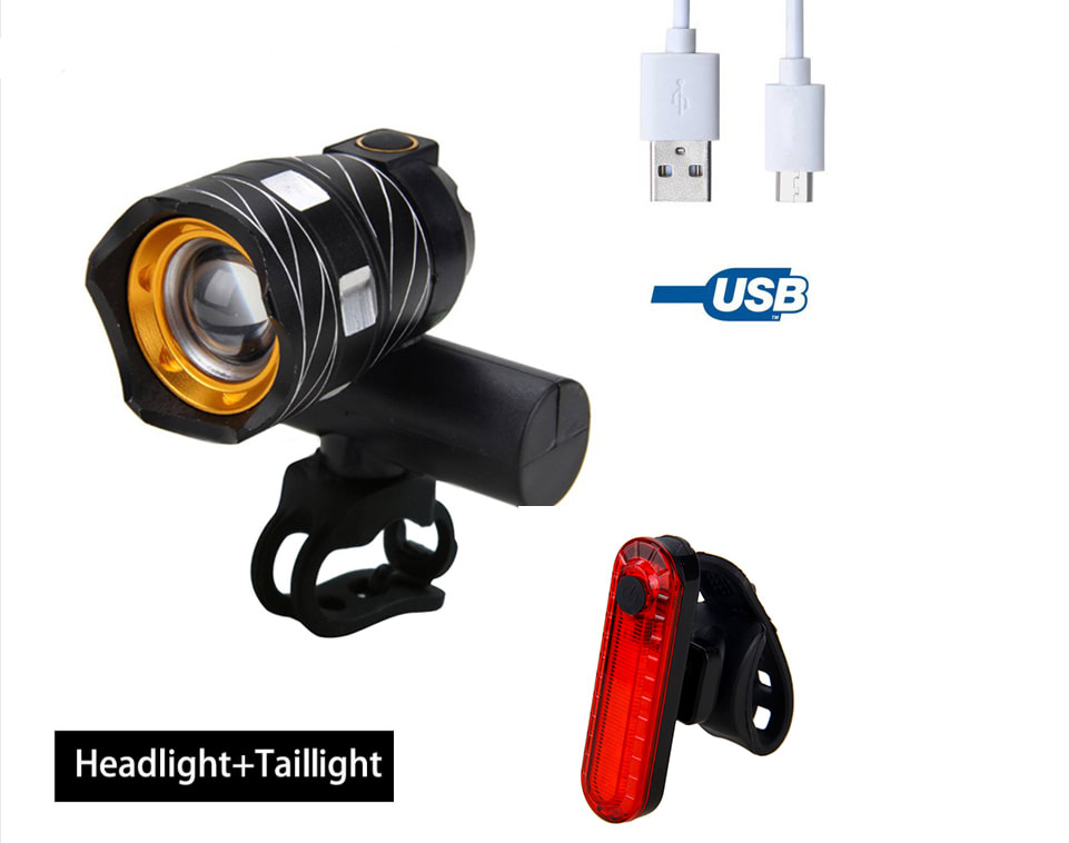 New bicycle USB light Highlight warning light Mountain bike headlights Charging headlight accessories view 2