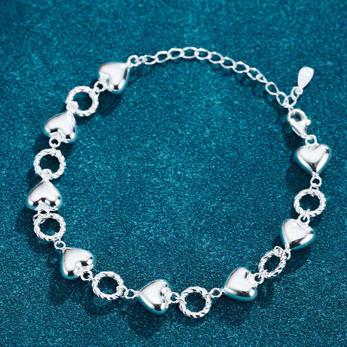 1pc 999 Sterling Silver Heart & Twisted Ring Link Bracelet, Sweet Minimalist Style, Perfect For Daily Wear & Valentine's Gifts view 5