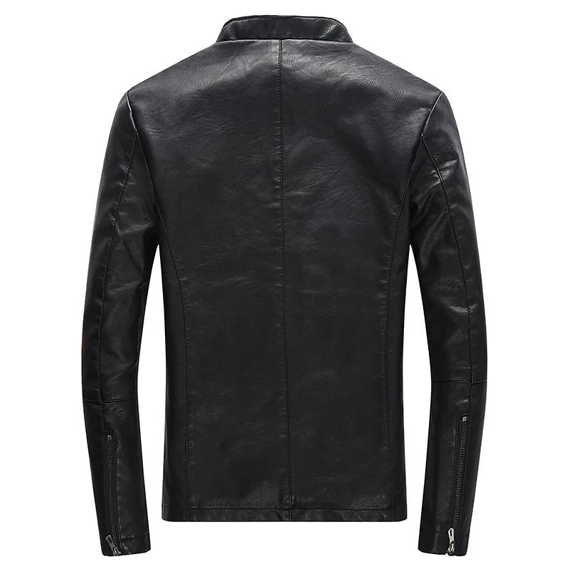 Stand-up collar fur PU leather jacket plus velvet men's jacket view 2