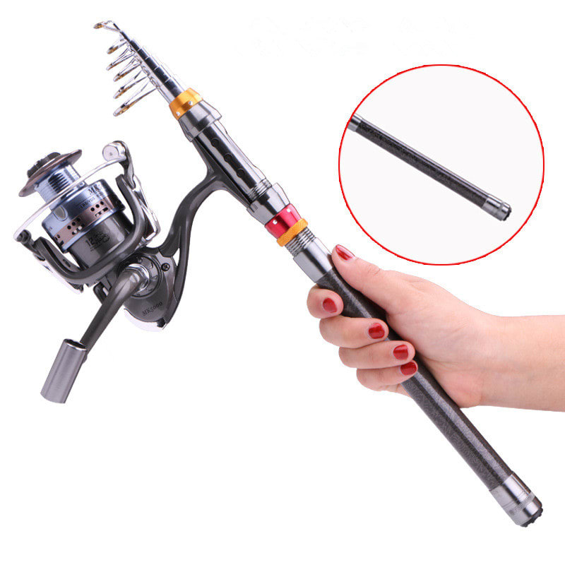 Fishing-Rod-Set Lures Spinning Reel Combo Line Telescopic Carbon-Fiber Travel And view 2