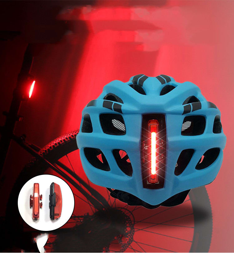 Bicycle helmet with taillight warning light glowing insect screen view 2